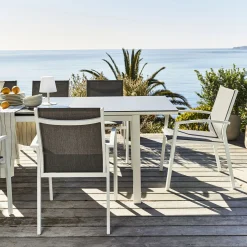 Chaise de jardin avec accoudoirs en aluminium - gris