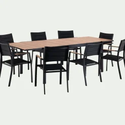 Chaise de jardin avec accoudoirs en aluminium et textilène - noir