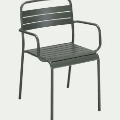 Chaise de jardin avec accoudoirs en acier - vert cèdre