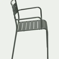 Chaise de jardin avec accoudoirs en acier - vert cèdre