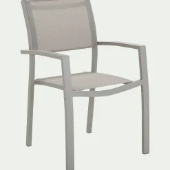 Chaise de jardin empilable avec accoudoirs en textilène - gris vésuve