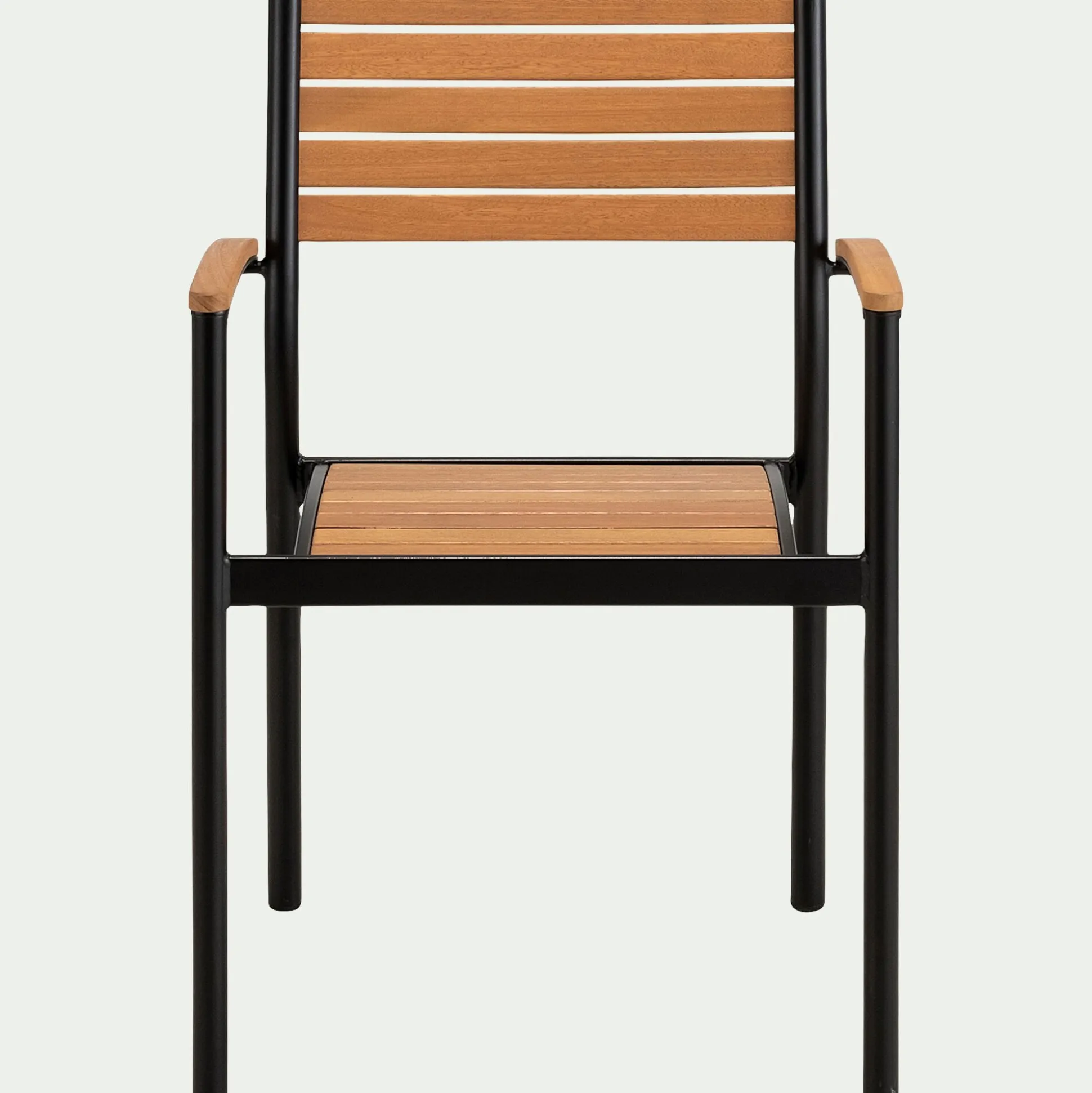 Chaise de jardin empilable avec accoudoirs en aluminium et eucalyptus - bois clair
