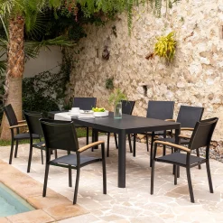 Chaise de jardin empilable avec accoudoirs en aluminium - noir