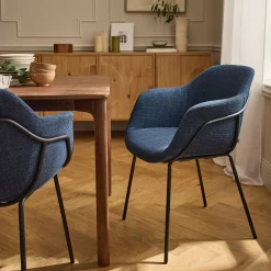 Chaise de repas avec accoudoirs en tissu - bleu figuerolles