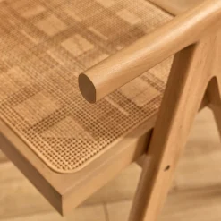 Chaise de repas avec accoudoirs en acajou et cannage - bois clair