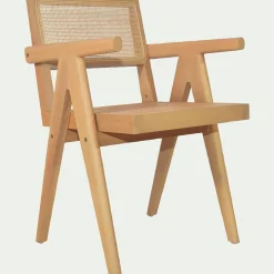 Chaise de repas avec accoudoirs en acajou et cannage - bois clair