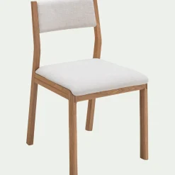 Chaise de repas en chêne massif et tissu - blanc écru