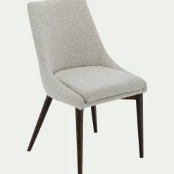 Chaise de repas en tissu bouclette rasé - blanc écru