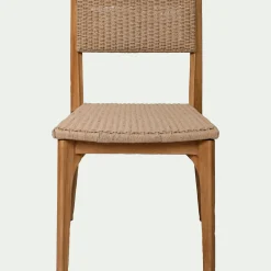 Chaise en teck avec dossier effet tressé - bois foncé