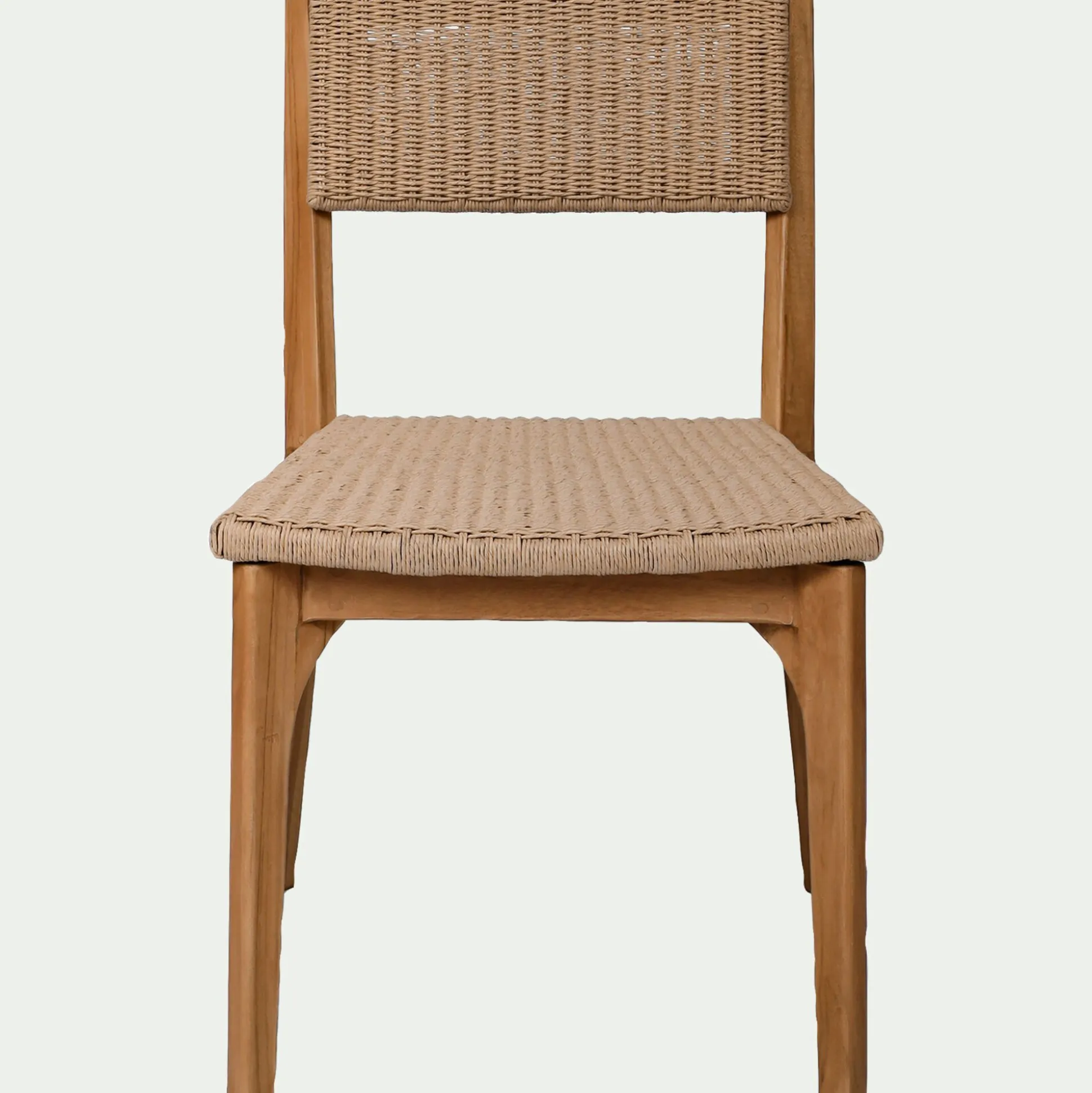 Chaise en teck avec dossier effet tressé - bois foncé