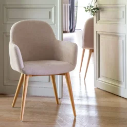 Chaise en tissu avec accoudoirs - beige