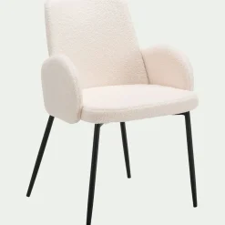 Chaise en tissu bouclette avec accoudoirs - blanc