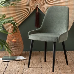 Chaise en tissu effet velours - vert cèdre