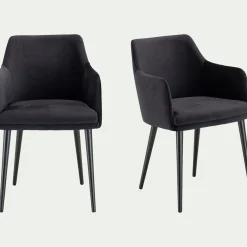Chaise en tissu effet velours avec accoudoirs - noir