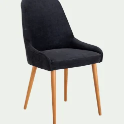 Chaise en tissu effet velours et piètement naturel - noir