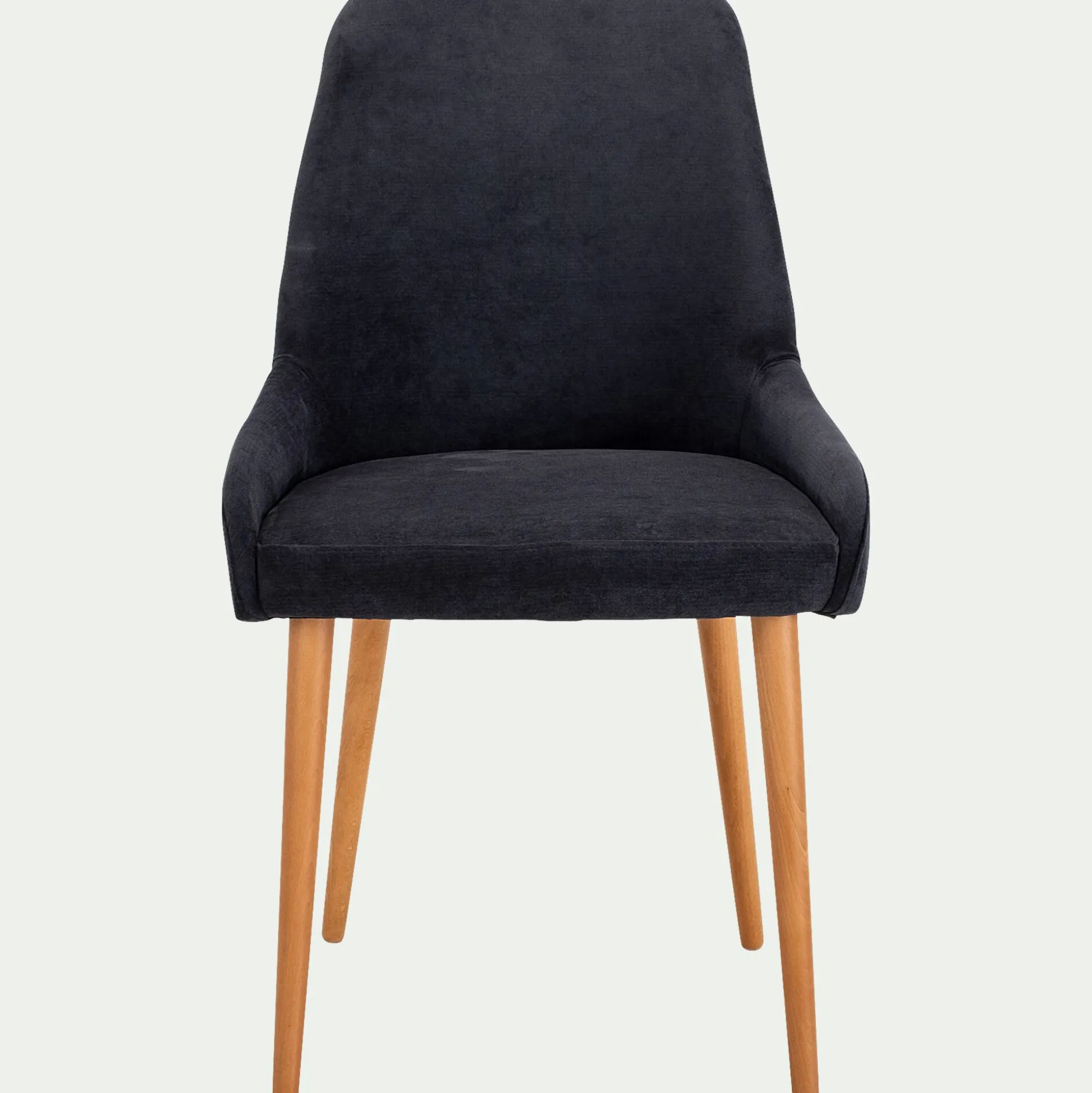 Chaise en tissu effet velours et piètement naturel - noir