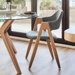 Chaise en tissu et effet bois clair avec accoudoirs - gris ardoise