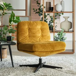 Chaise pivotante en velours côtelé et piétement en fer - jaune argan