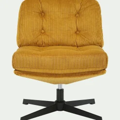 Chaise pivotante en velours côtelé et piétement en fer - jaune argan