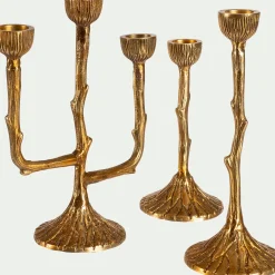 Chandelier effet bois en laiton H20cm - doré