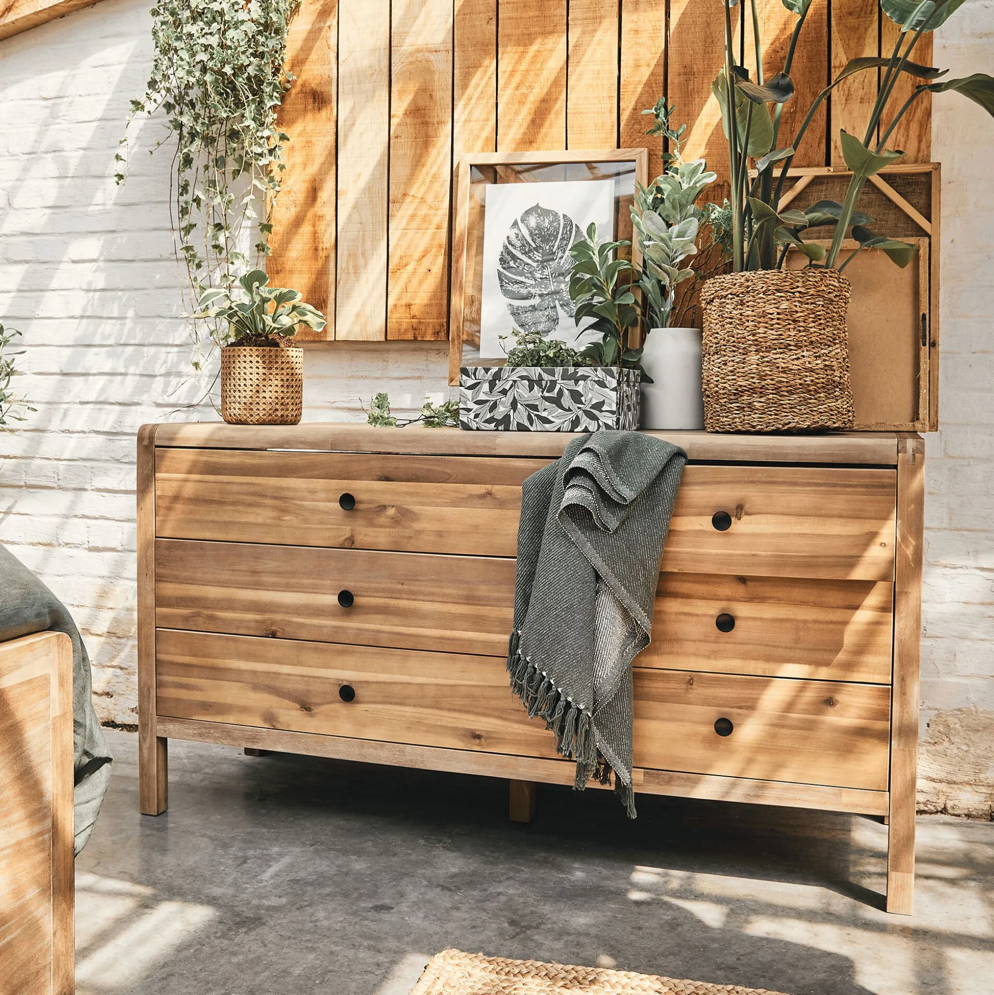 Commode 6 tiroirs en acacia - bois clair