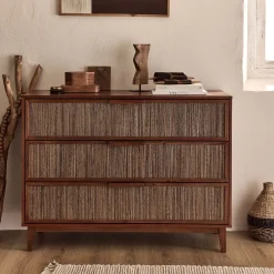 Commode 3 tiroirs en acajou L120cm - bois foncé