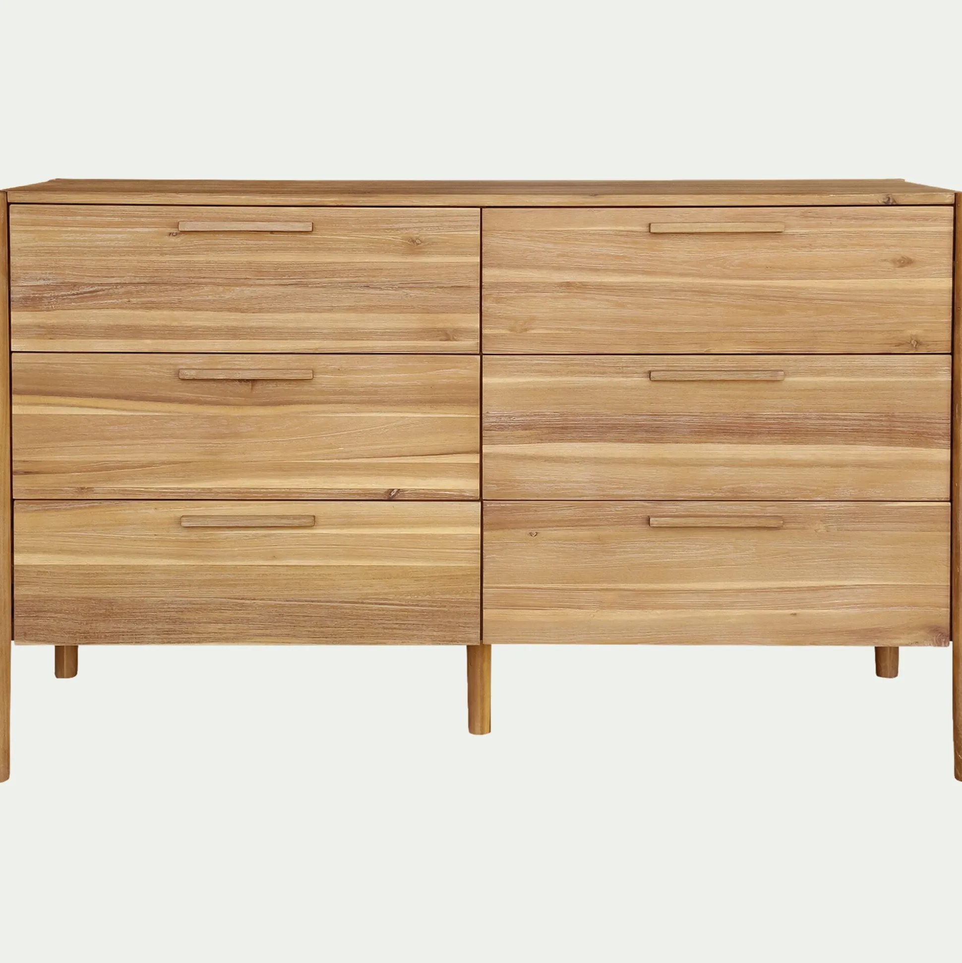 Commode 6 tiroirs en bois d'acacia massif - bois clair
