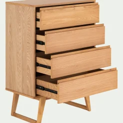 Commode 4 tiroirs en plaqué chêne - bois clair