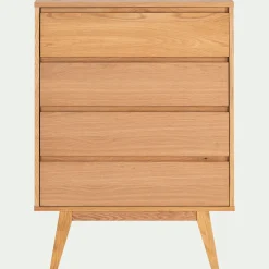 Commode 4 tiroirs en plaqué chêne - bois clair
