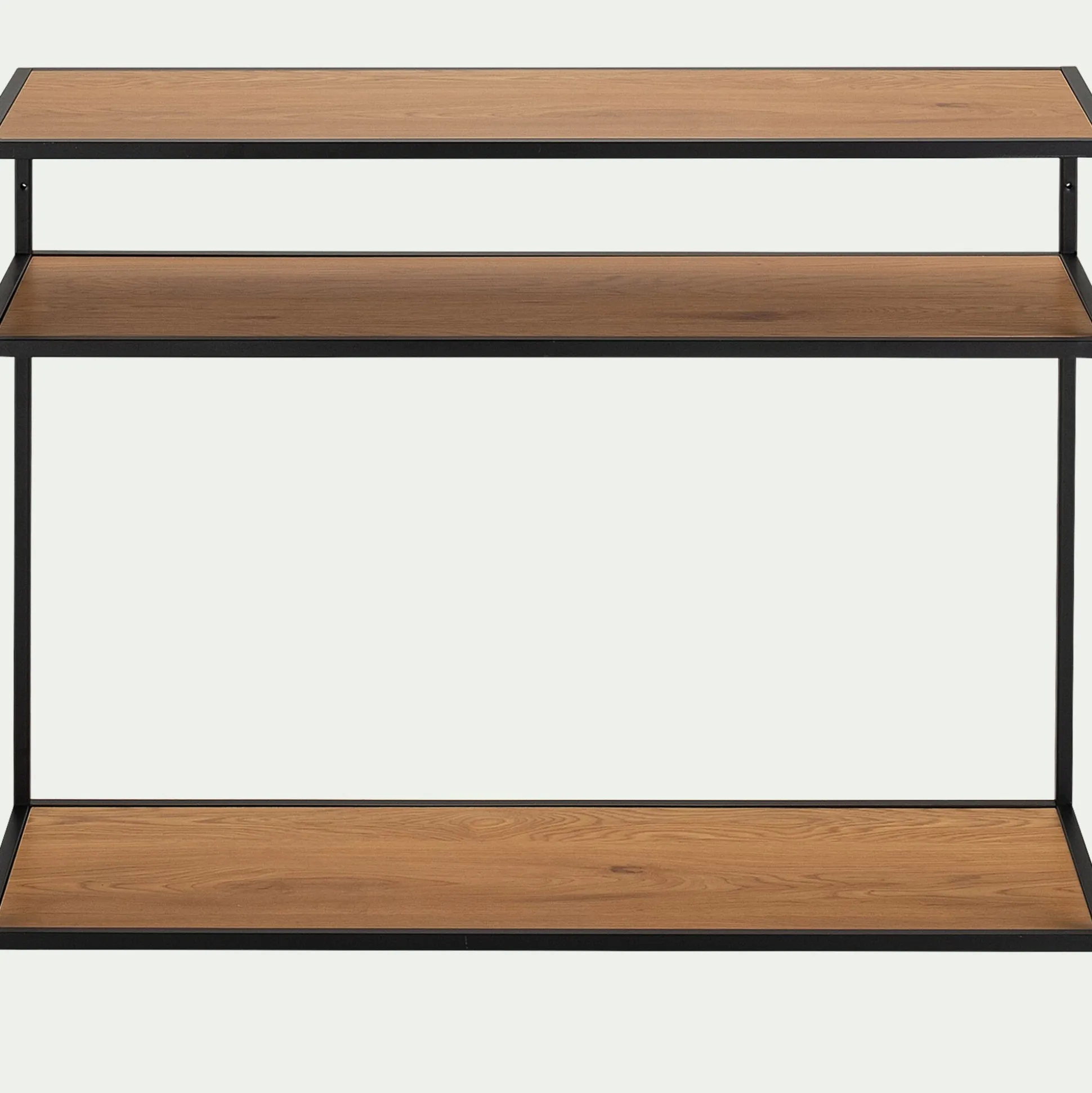 Console 3 plateaux en métal et effet chêne L120xP35xH79cm - bois foncé