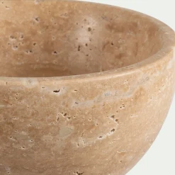 Coupe décorative en travertin D13,6xH11,5cm - naturel