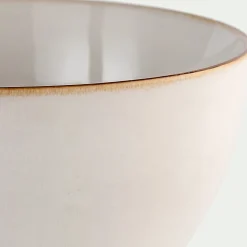 Coupelle en grès avec liseré marron D9cm - blanc