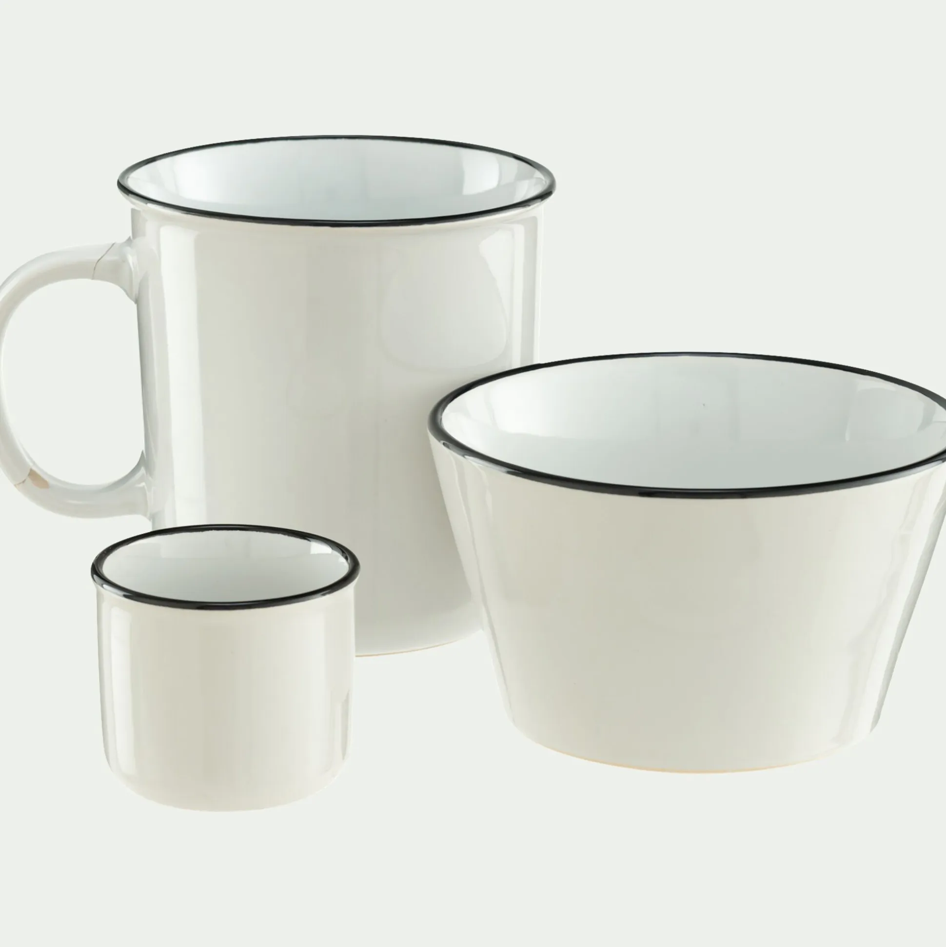 Coupelle en grès avec liseré noir D13cm - blanc