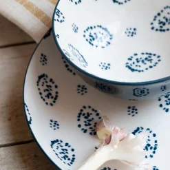 Coupelle en porcelaine motif amande D11,7cm - bleu