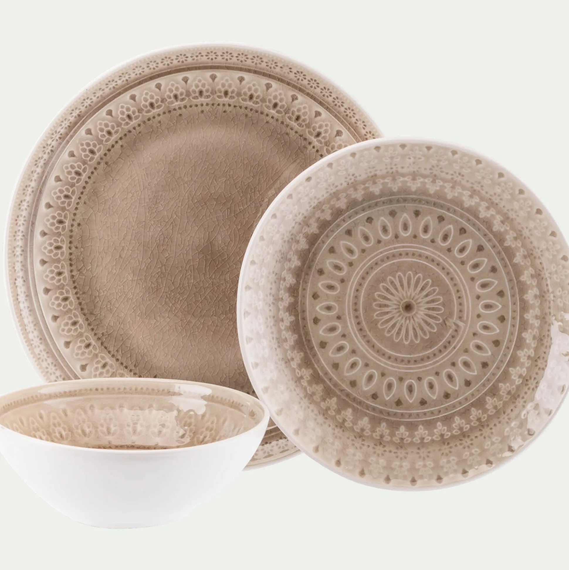 Coupelle à motifs en grès D17,2cm - beige alpilles