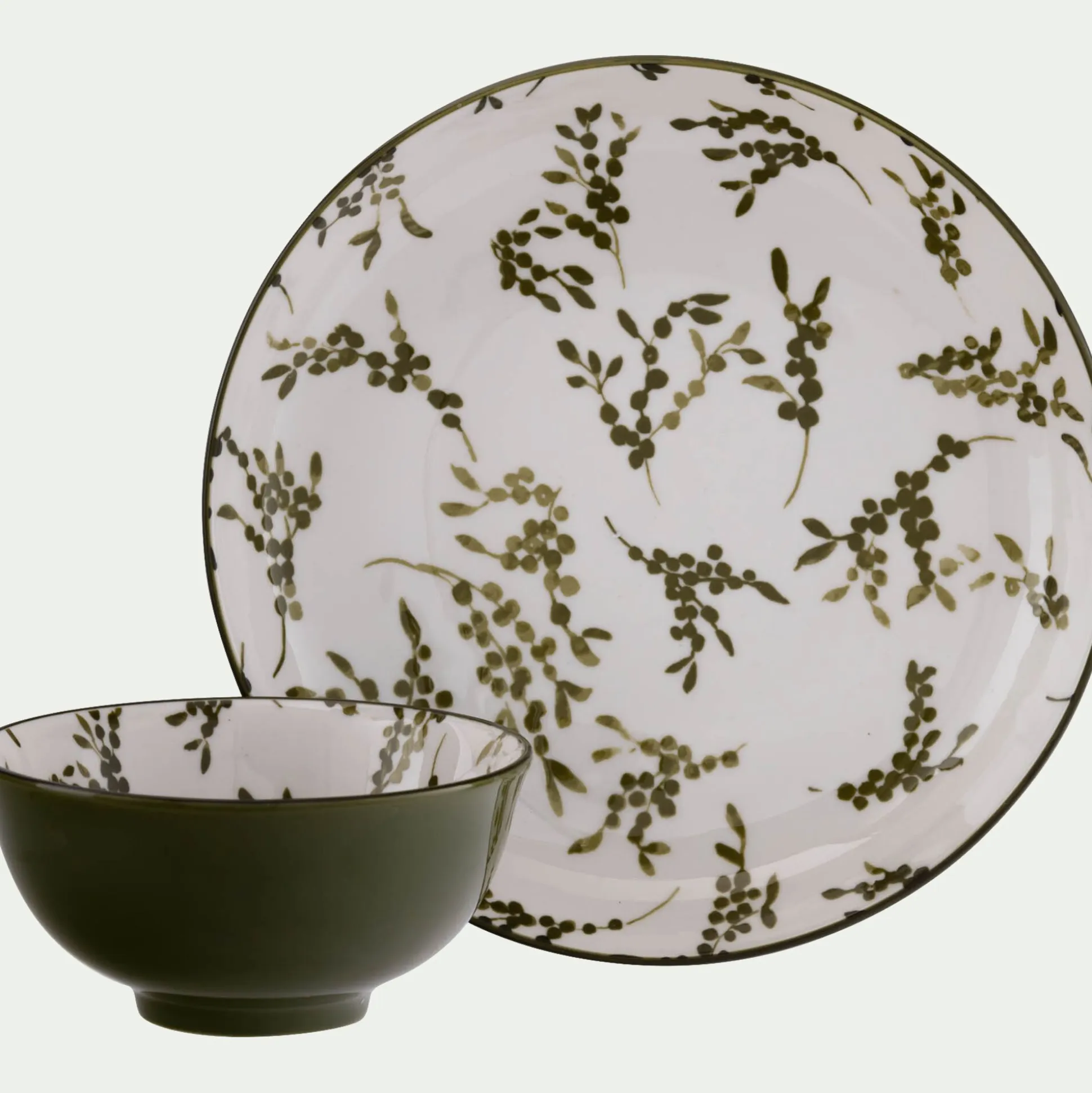 Coupelle motif végétal en porcelaine D11,7cm - vert