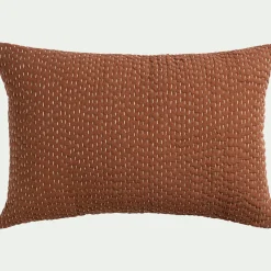 Coussin avec surpiqûres Kantha en lin et coton 40x60cm - brun rustrel