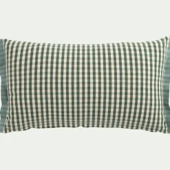 Coussin à carreaux en coton finition volant 30x50cm - bleu