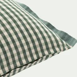 Coussin à carreaux en coton finition volant 30x50cm - bleu