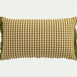 Coussin à carreaux en coton finition volant 30x50cm - marron