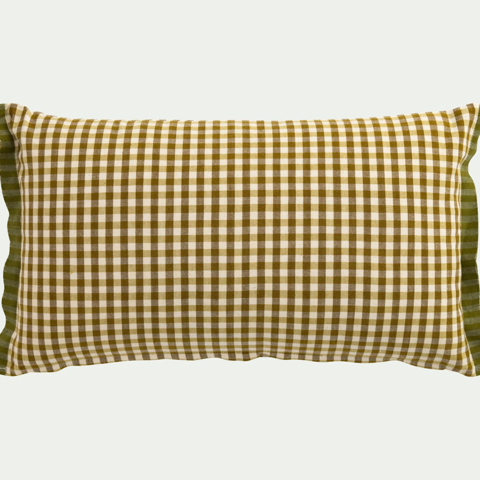 Coussin à carreaux en coton finition volant 30x50cm - marron