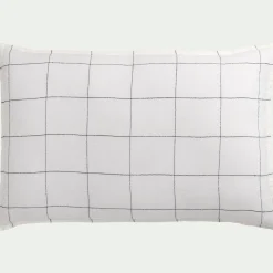 Coussin à carreaux en lin 40x60cm - blanc