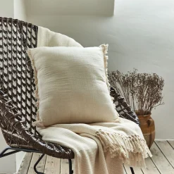 Coussin effet froissé en coton 45x45cm - beige