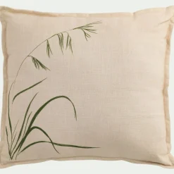 Coussin en coton à motif oyat finition surpiqure 45x45cm - beige