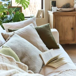 Coussin en lin et coton finition liseré 45x45cm - beige
