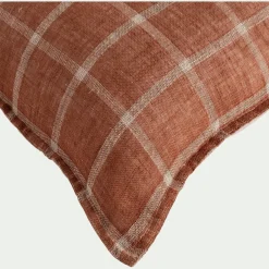 Coussin en lin lavé à carreaux 40x60cm - brun écorce