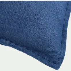 Coussin en lin lavé finition surpiqure 40x60cm - bleu