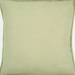 Coussin en lin lavé finition surpiqure 45x45cm - vert olivier