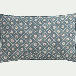 Coussin finition croquet en coton 30x50cm - bleu