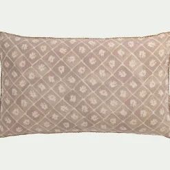 Coussin finition croquet en coton 30x50cm - beige ficelle